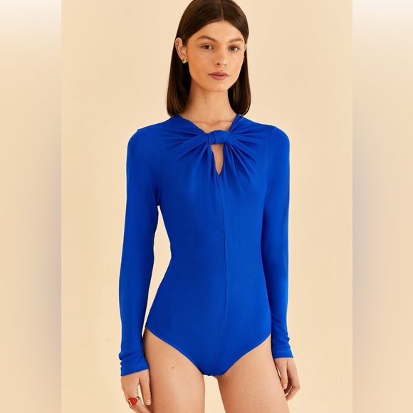 NWT FARM Rio Bright Blue Long Sleeve Bodysuit - Size Large - Picture 2 of 6